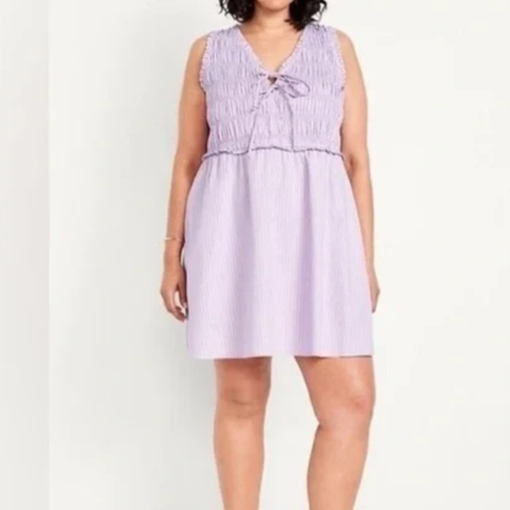 Sleeveless Lavender Smocked V-Neck Mini Dress